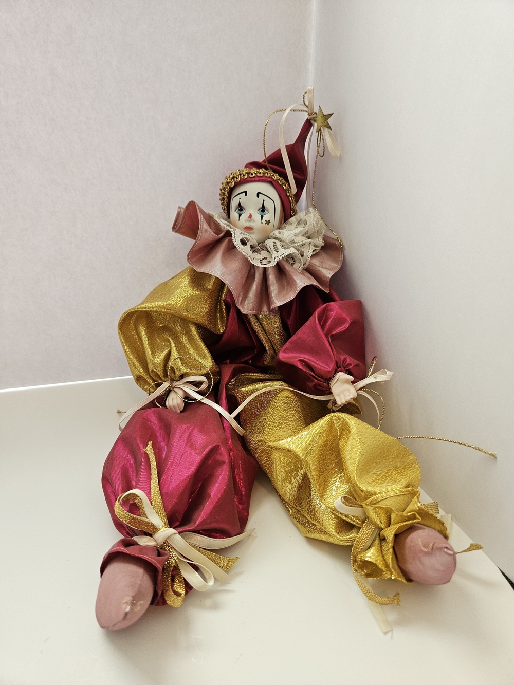 Vintage Clown Jester Doll Porcelain Face Fabric Body Collectible